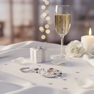 Porte-clés souvenir couple de mariés sur la lune, cadeau pour les invités de mariage - Product Image 3