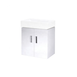 PTB <span class=keywords><strong>CUBIX</strong></span> Blanco brillante Colgado en la pared 450 Dos puertas Baño moderno Lavabo Gabinete Muebles de tocador - Product Image 1
