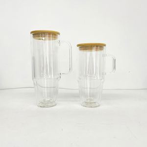 32oz 40oz Pre Drilled <b>Double</b> <b>Wall</b> Snow Globe Glitter Clear Glass <b>Mug</b> Cup Tumbler with Hole Stopper Plug Handle - Product Image 2