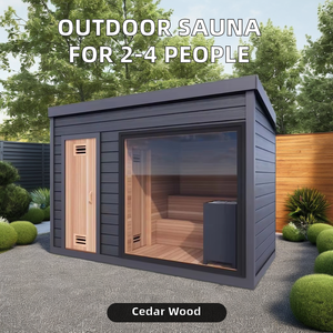 Sauna Infrarroja Moderna para Exteriores con Madera de Hemlock Rojo, Sauna Tradicional de Jardín para 4 Personas, Venta al por Mayor - Product Image 4