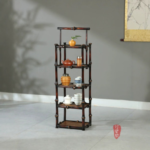 Zhuqige Bamboo Five Tier Tea Cabinet Storage <b>Rack</b> For Tea Ceremony Accessories Durable Standing Type Rectangle Rattan <b>Shelf</b> - Product Image 3