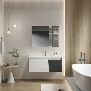 Ensemble de meubles de salle de bain moderne design européen en contreplaqué français salle de bain miroir de médecine vanité lavabo vanité flottante