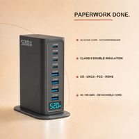 Chargeur de bureau GaN 520W, station USB C 8 ports, 4C PD100W + 4A QC30W, écran intelligent, charge rapide pour ordinateur portable, UKCA