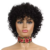 Perruques courtes bouclées cheveux rebondissants Afro Wave cheveux brésiliens coupe Pixie perruque de cheveux humains faite à la machine avec une frange pour les femmes noires