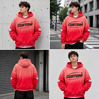Sweat-shirt en molleton noir délavé surdimensionné avec manches à perles rouges personnalisées, style streetwear vieilli, fabriqué par un fabricant OEM