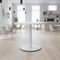 Table à manger moderne ronde en aluminium avec plateau en bois, durable, pour hôtels, restaurants, bureaux, écoles, villas