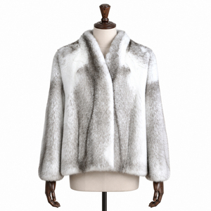 Abrigo de Piel de Visón Cruzado Plateado Blanco para Mujer, Chaqueta Corta de Invierno de Piel Auténtica, Cuello en V, Prenda Exterior de Lujo - Product Image 1