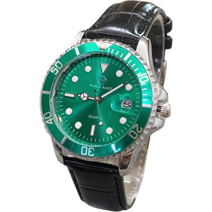 Black and green dial men's <b>leather</b> <b>bracelet</b> watch - quartz business casual watch - Product Image 1