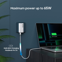 Adaptateur de voyage ultra fin 65W Chargeur mural double port USB C plat Chargeur rapide pour ordinateurs portables MacBook iPad iPhone Samsung