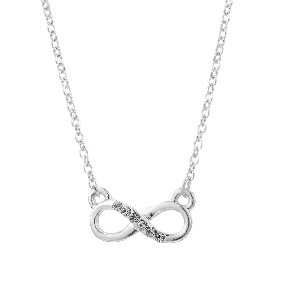 Fashion Crystals Wholesale Necklace Silver Figure 8 Pendant Thin Chain Silver Infinity Love Necklace for Women Gift Party