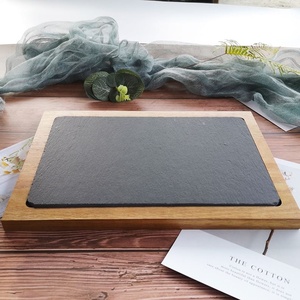 다기능 식품 트레이 주방 도구 나무 피자 플래터 손잡이와 함께 슬레이트 스퀘어 치즈 도마 - Product Image 3