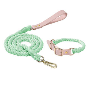 Venta al por mayor de cuero PU cuerda tejida colorido logotipo personalizado <span class=keywords><strong>collar</strong></span> de perro y correa conjunto - Product Image 1