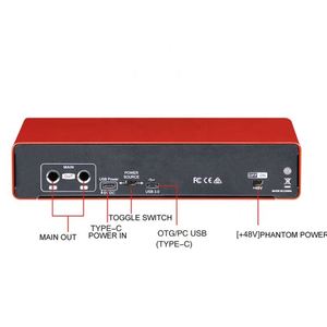 Interface audio haute fidélité professionnelle Xtuga C-22 rouge <span class=keywords><strong>pour</strong></span> l'enregistrement de <span class=keywords><strong>guitare</strong></span> en studio, boîtier entièrement métallique, <span class=keywords><strong>carte</strong></span> <span class=keywords><strong>son</strong></span> à très faible bruit - Product Image 2