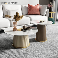 Table d'appoint blanche de luxe moderne minimaliste contemporain, Table basse ronde en marbre blanc en pierre frittée