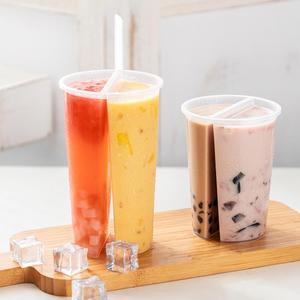 Mới đến rõ ràng 16oz 24oz Takeaway ly nhựa có nắp đậy và rơm 2-ngăn Twin chia BOBA cup - Product Image 6