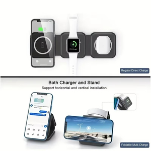 Cargador magnético inalámbrico 3 en 1 Estación de carga rápida Cargador de viaje plegable portátil para iPhone Apple Watch <span class=keywords><strong>AirPods</strong></span> - Product Image 5
