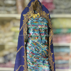 Boda somalí nupcial con cuentas Maqbal terciopelo piedra Dirac vestido tela con alta calidad y piedra brillante para eventos especiales - Product Image 1