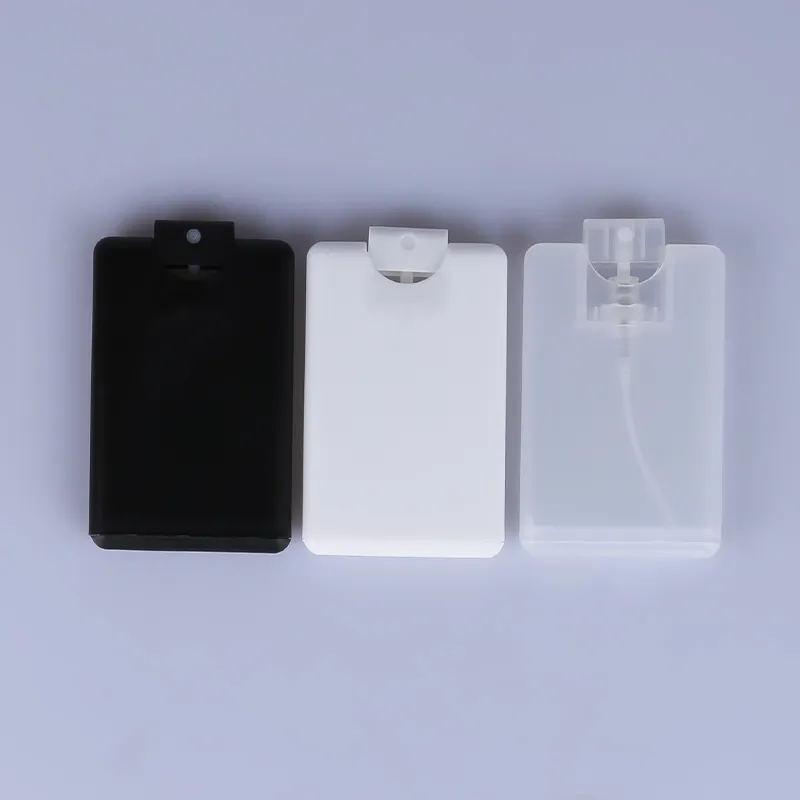 Hohe Qualität PP Kunststoff Tasche Größe 20ml weiß schwarz klar leere Kreditkarte Parfüm-Flasche mit Sprüh kappe