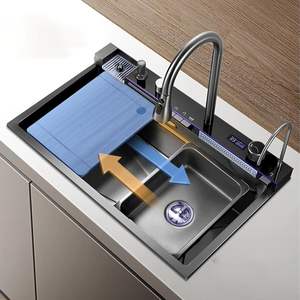 Casa De Campo Hecha a Mano De Acero Inoxidable 304 Cascada De Lluvia Voladora Fregadero De Cocina Inteligente Lavabo <span class=keywords><strong>Dor</strong></span> - Product Image 4