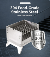 Réchaud de camping pliable en acier inoxydable, barbecue portable au charbon de bois pour la maison, l'extérieur et le camping