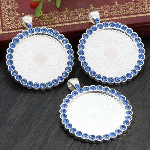 30mm Taille Intérieure <span class=keywords><strong>Argent</strong></span> Plaqué Cristal/<span class=keywords><strong>Bleu</strong></span> Strass Style Pendentif Blanc <span class=keywords><strong>Camée</strong></span> Cabochon Base Réglage Plateaux Pendentif - Product Image 3