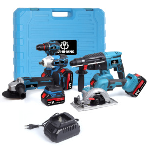 Set Perkakas Listrik Kombinasi 5 Buah: Bor Impak Elektrik, Gerinda Sudut Tanpa Sikat, Kunci Pas Tanpa Kabel, Palu Tanpa Kabel, Gergaji Sirkular - Product Image 2