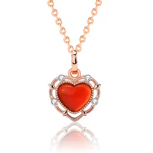 Collar de plata con colgante de corazón para mujer, Gema de cristal, rubí, oro rosa, regalo de San Valentín, 2023