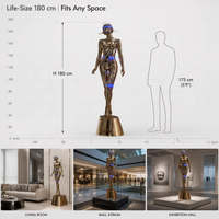 Sculpture en résine sur mesure grandeur nature, robot futuriste avec éclairage LED électro-plaqué pour la décoration de hall d'hôtel, centre commercial, salle d'exposition