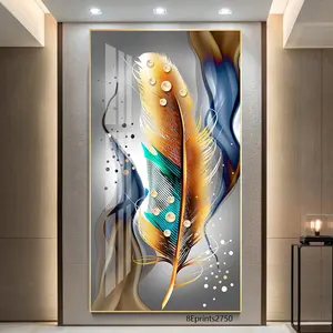 Personalize pintura em resina de pena de ouro, pena, folhas de parede, arte em porcelana, impressões, imagens de parede para sala de estar