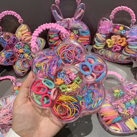 Set Hadiah Ikat Rambut Anak Perempuan Motif Bunga Pelangi Macaron dengan Renda & Aksesoris Poliester Lucu