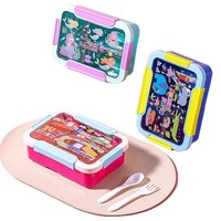Boîte à lunch portable C331 avec logo personnalisé, mignonne, en plastique, rectangulaire, avec 3 compartiments, boîte à bento anti-fuite, motif de dessin animé