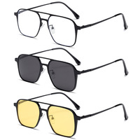 Lunettes de soleil polarisées 3-en-1 à vision nocturne 3D magnétiques à clipser pour pilotes, monture métallique, pour femmes et hommes, compatibles avec les verres de prescription pour myopie, collection 2024