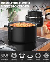 Ensemble de casseroles en aluminium antiadhésif Cook N Home 8 pièces avec couvercles en verre, compatible induction - Comprend une casserole et des poêles (noir/marbre)
