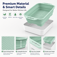 Panier égouttoir pliable double couche en silicone de qualité alimentaire avec poignée, compatible lave-vaisselle, pour évier de cuisine et lavage des légumes