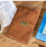 Carnet de notes A5 rétro avec serrure à code, carnet de comptes artistique, bloc-notes à sous-motifs de mot de passe, 80 feuilles à feuilles mobiles, logo personnalisé, cadeau