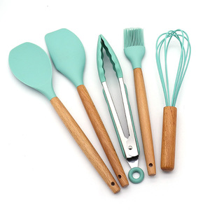 Kitchen & Dining Silicone Utensil Set 12 Piece Wooden Handle Cooking Tools For Kitchen - Product Image 3