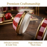 Ensemble de pots à épices en céramique rayés rose et rouge de luxe avec support doré, bouteilles esthétiques pour assaisonnements, pots à condiments pour cadeau de mariage, cuisine