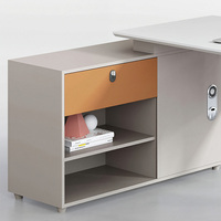 Poste de travail de bureau moderne pour 2 personnes avec cloison et armoire de rangement latérale pour espace de travail ouvert