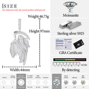 Full Vvs Moissanite berlian 925 perak murni perhiasan Fashion Hip Hop pria liontin Reaper Out Dengan burung hantu - Product Image 6