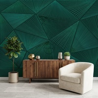 Papier peint géométrique vert émeraude de luxe imperméable, auto-adhésif, triangle rayonnant, pour une décoration murale élégante de la maison