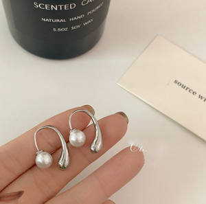 Silver Plated Brass Pearl <b>Stud</b> <b>Earrings</b> Geometric Water Drop for Gift and Daily Wear - Product Image 3
