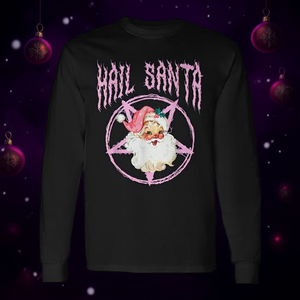 Camiseta de manga larga Hail Santa Retro Cute Santa Claus Pink Goth Christmas - Product Image 3