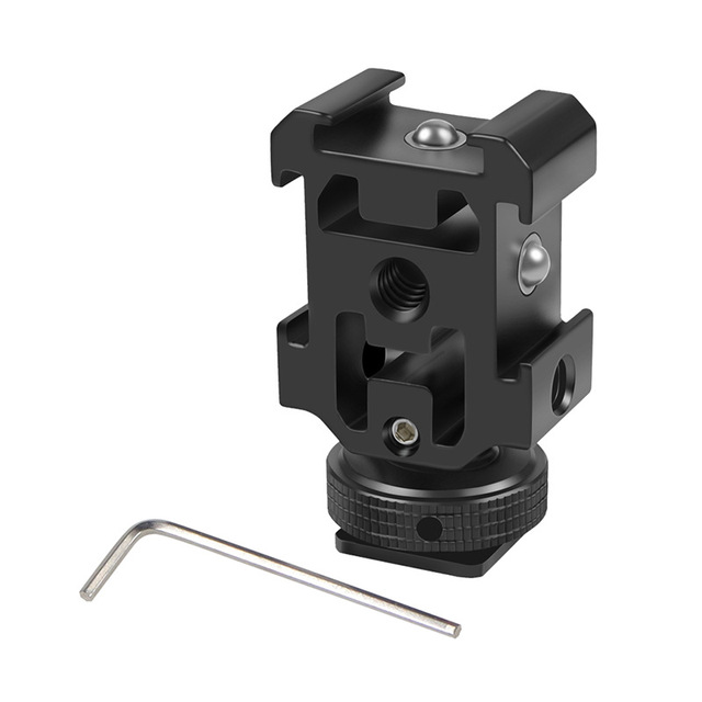 Camera Triple Cold Shoe 1/4'' Screw Adapter Extend Expansion MIC Fill Bracket Three Heads for LED Fill Light Microphone
