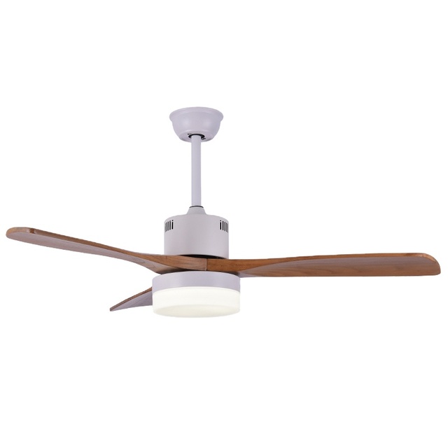 Modern Nordic Style Decorative 52 Inches Wooden Oak Blade White Ceiling Fan With LED Light