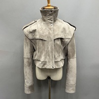 Veste en cuir courte à col montant vintage Jancoco pour femme, veste en daim personnalisée pour l'automne et l'hiver