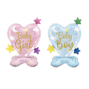Balon Foil bayi laki-laki perempuan bentuk hati berdiri dasar untuk dekorasi pesta penyambutan bayi - Product Image 4