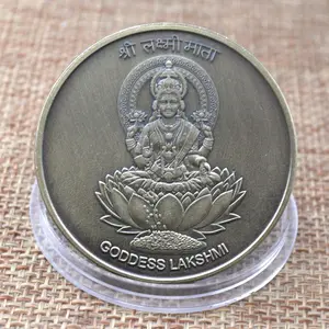 Antique Bronze India Goddess Lakshmi Coins Chinese Feng Shui Myth Beast Lucky Old Copper Coin