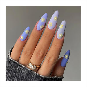 Gran oferta, patrón de flores largas de almendra, uñas postizas hechas a mano, uñas artificiales <span class=keywords><strong>pegadas</strong></span> suaves de acrílico, Etiqueta Privada, prensa en las uñas - Product Image 1