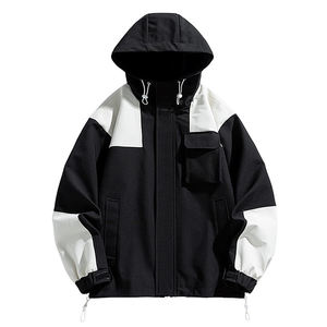 Diskon besar-besaran pabrik OEM jaket lari Logo print ritsleting pria poliester jaket bertudung kerah tiruan tahan angin fungsional - Product Image 3