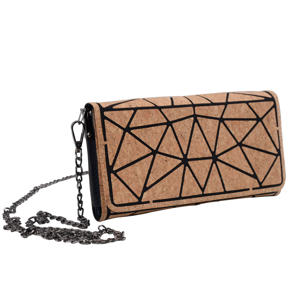 Geometric Bark Cork Two-Fold Coin Purse Shoulder Bag Women